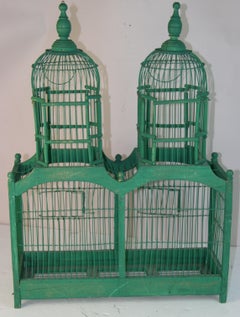 Hand-Crafted Antique Double Dome Bird Cage, Hardwood & Wire, 1940s
