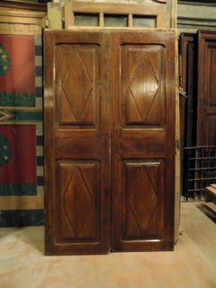 Antique Double Door in Walnut, Carved Lozenges, 18th Century, Italy