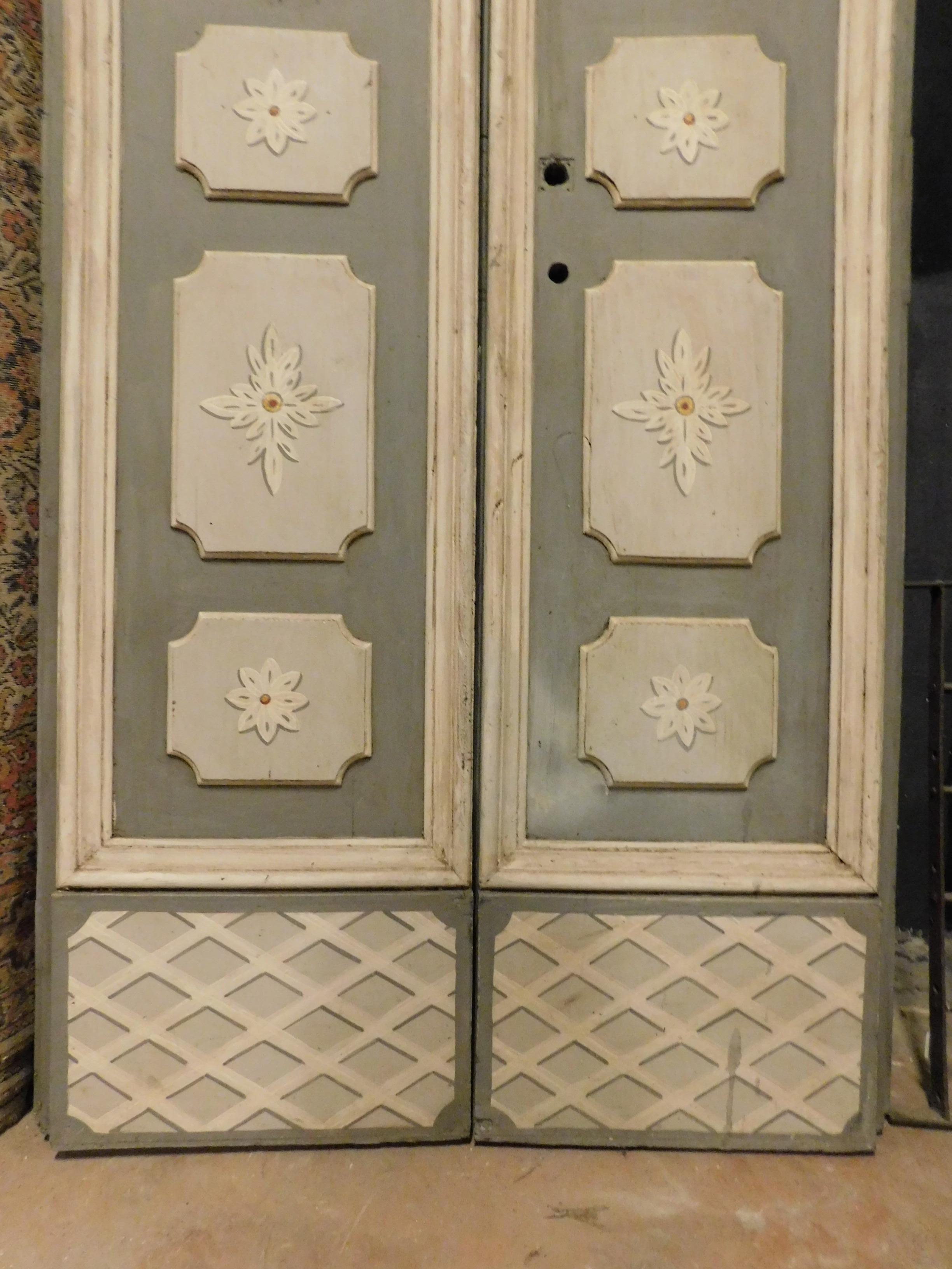 Hand-Painted Antique Double Door, Lacquered and Painted, 19th Century, Italy For Sale