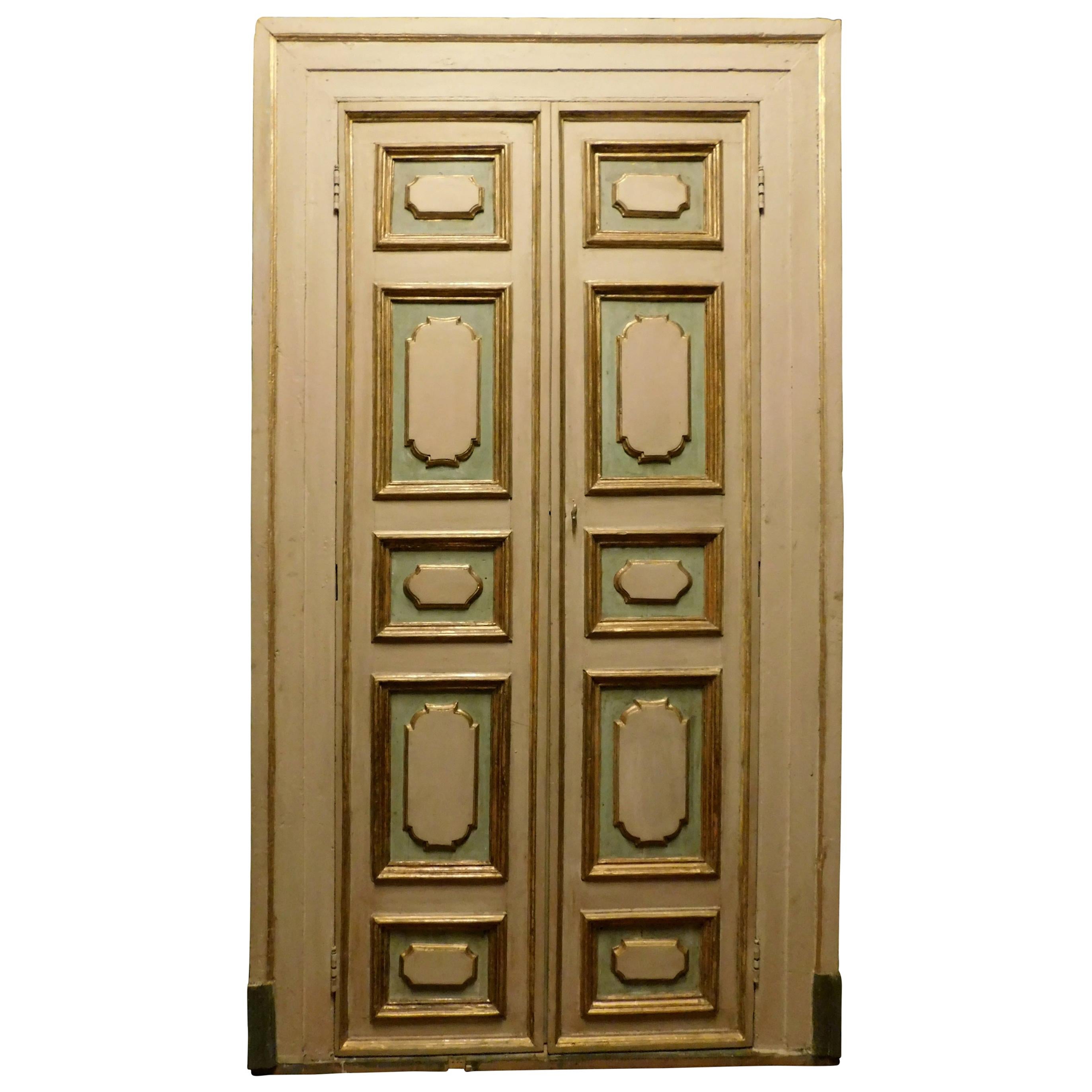 Antique Double Door Lacquered/Gilded with Frame, '700 Italy For Sale