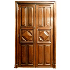Antique Double Door 
N.2
 Brown Walnut, Ashlars with Diamond, 1700 Italy