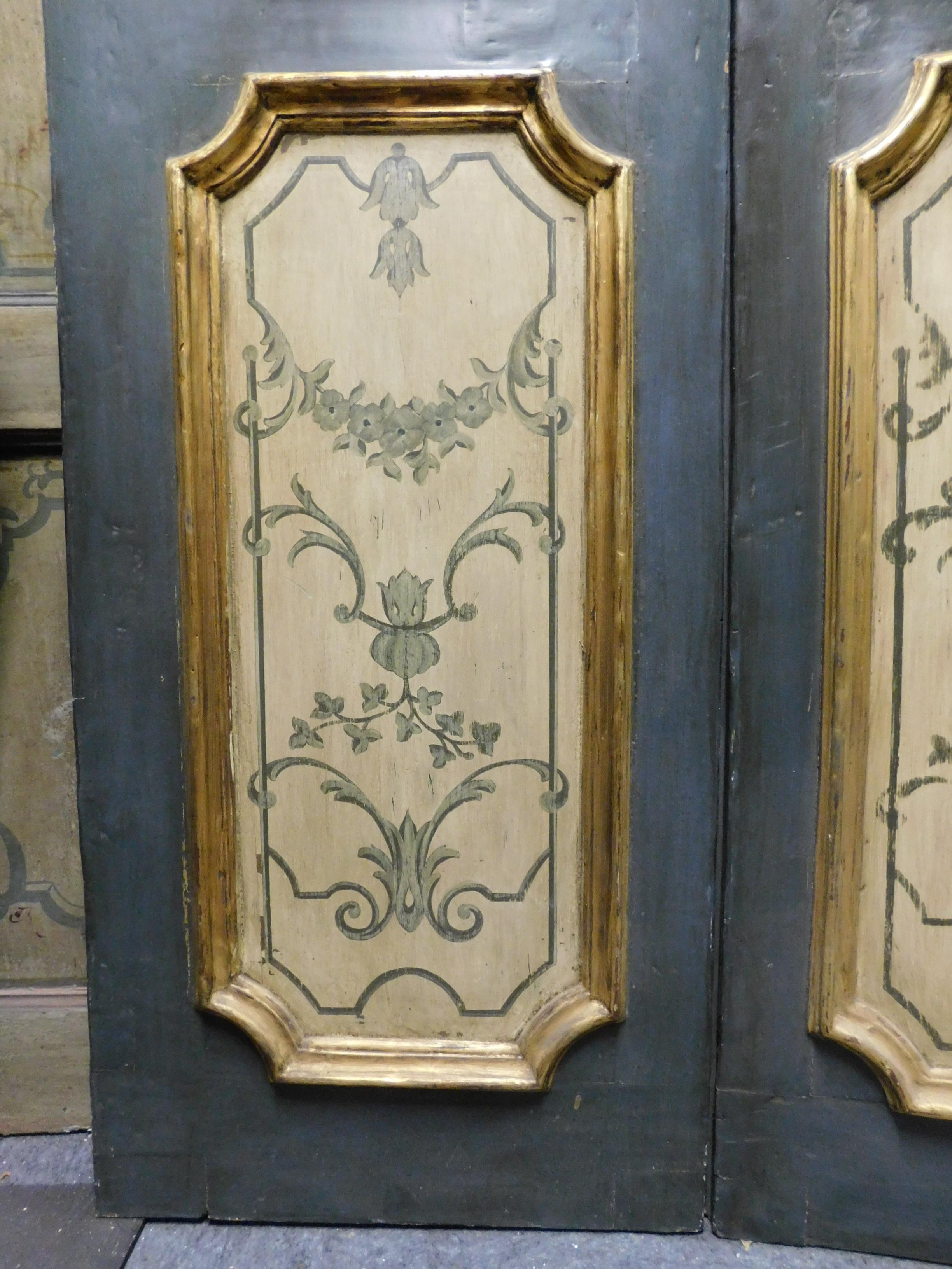 Porte double ancienne, panneaux peints et dorés, 18e siècle, Italie Milan Bon état - En vente à Cuneo, Italy (CN)