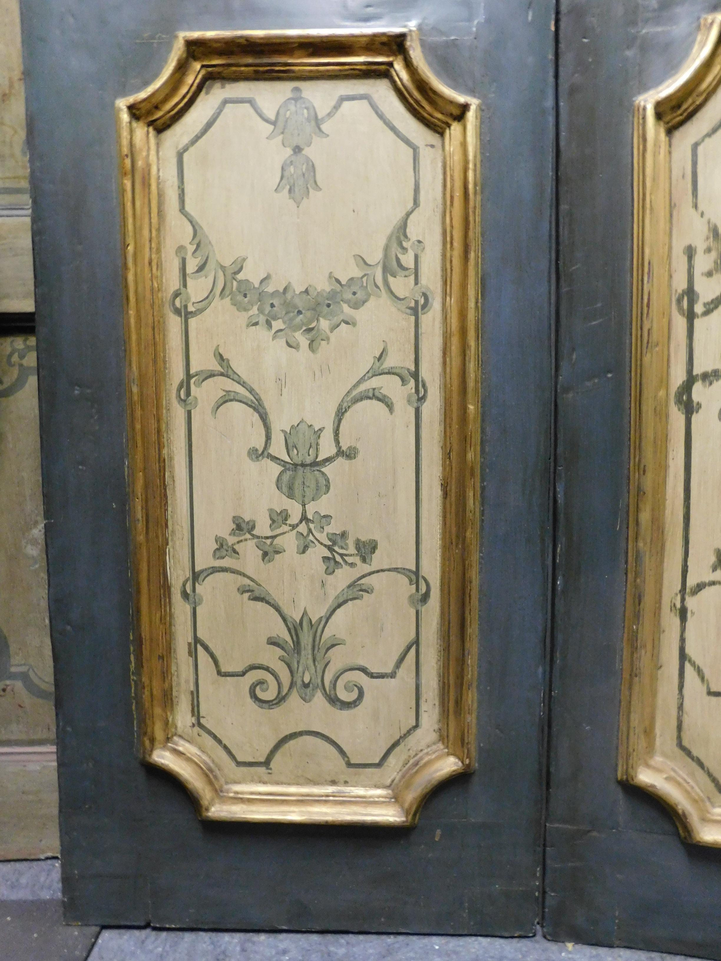 Italian Antique Double Door, Painted and Gilded Panels, 18th Century, Italy 'Milan' For Sale