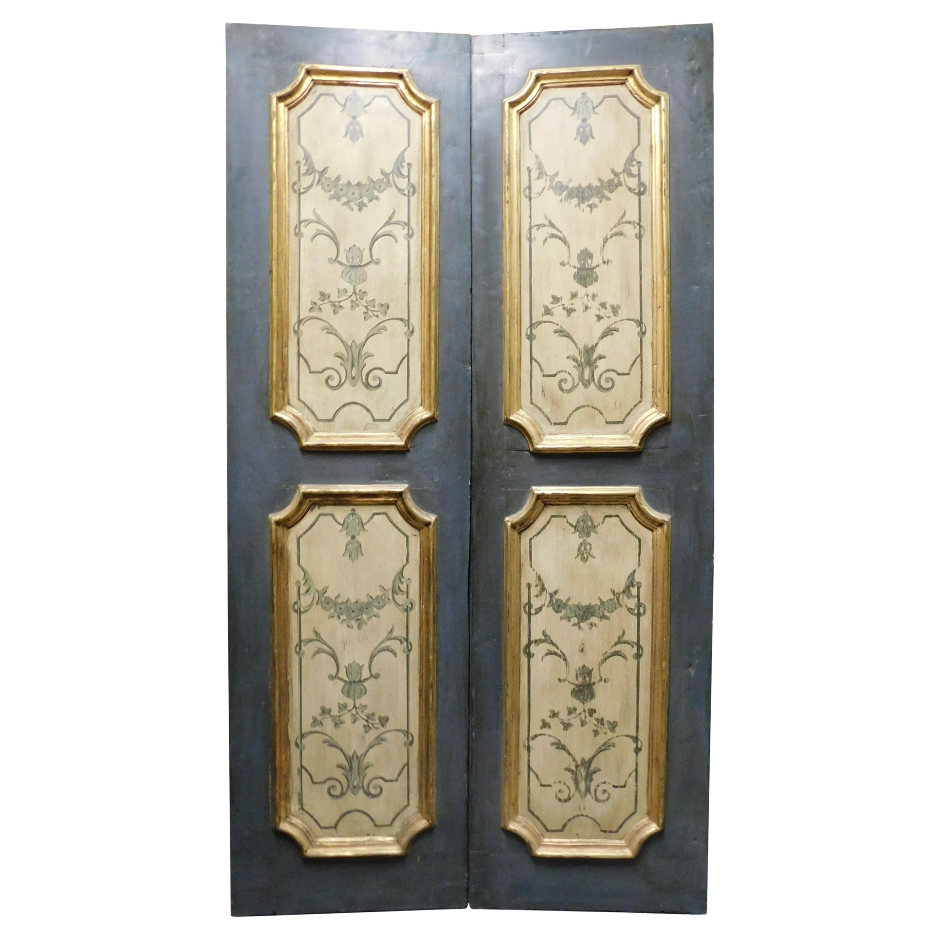 Antique Double Door, Painted and Gilded Panels, 18th Century, Italy 'Milan'