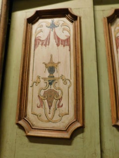 Antique Double Door Painted on a Green Background, Original Frame, 1700 Italy