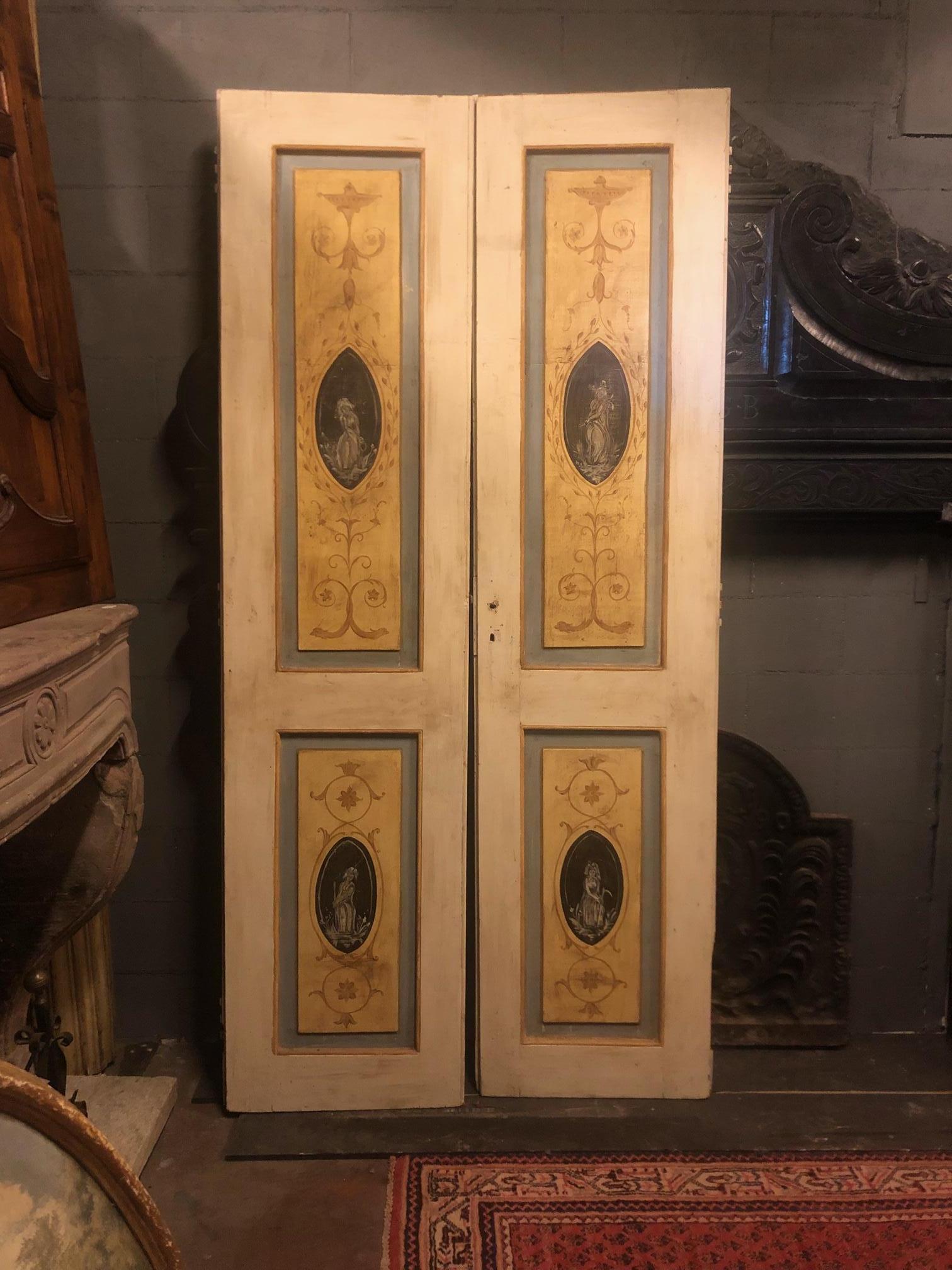 Antique Double Door, Painted Yellow White, '700 Italy For Sale 1