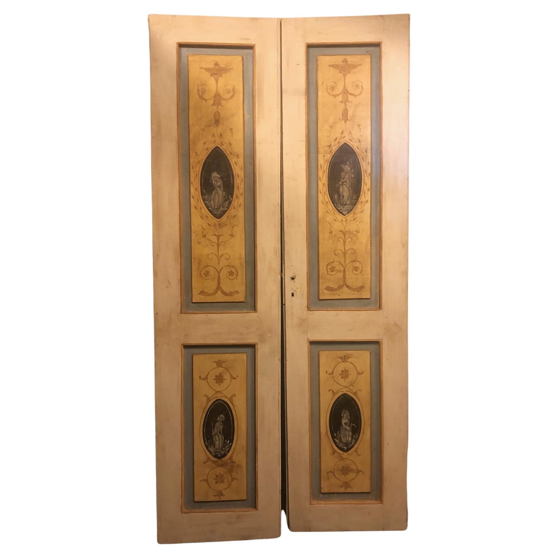 Antique Double Door, Painted Yellow White, '700 Italy For Sale