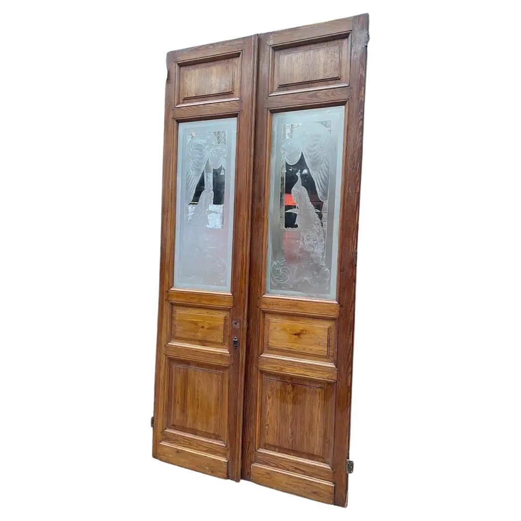 Antique Double Door with Etched Glass Panels, France, circa 1900