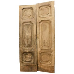 Antique Double Doors in Light Fir Wood, Sculpted Style Louis XVI, 1700, Italy