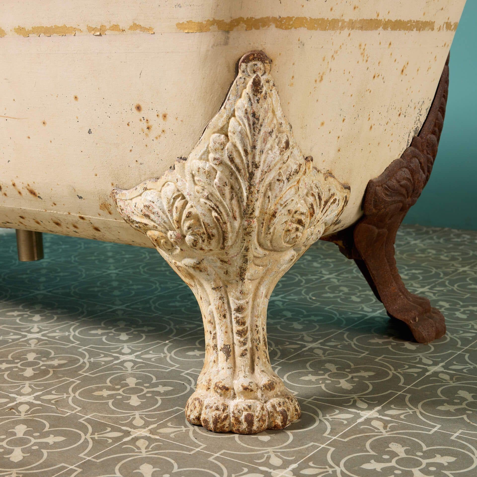 French Antique Double Ended Bathtub with Claw Feet For Sale