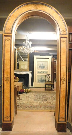 Antique Double Frame, Orange Faux Marble Lacquered Arch, 19th Century, Italy