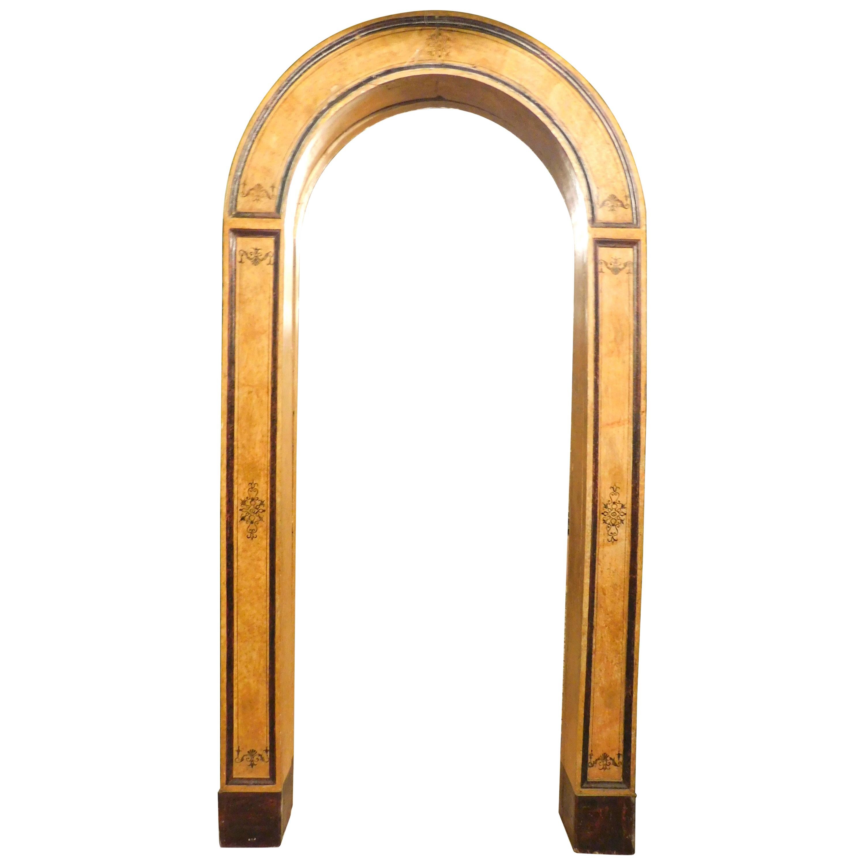 Antique Double Frame, Orange Faux Marble Lacquered Arch, 19th Century, Italy For Sale