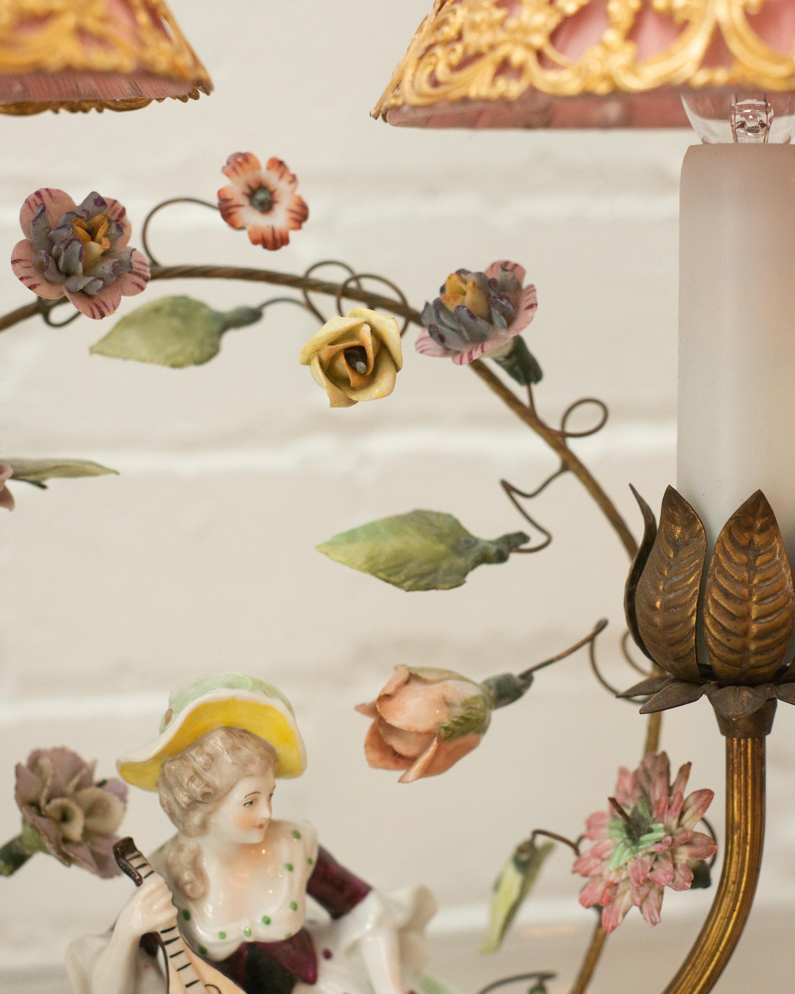 antique porcelain lamps with flowers