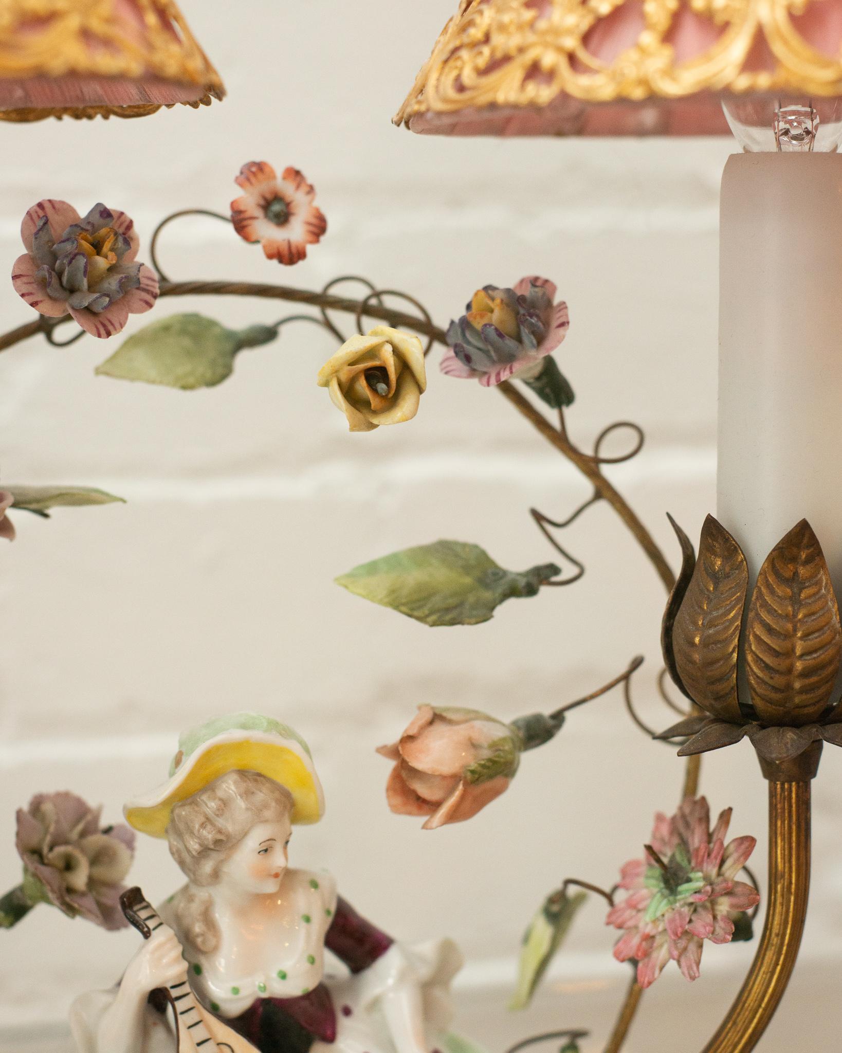 antique ceramic lamps with flowers