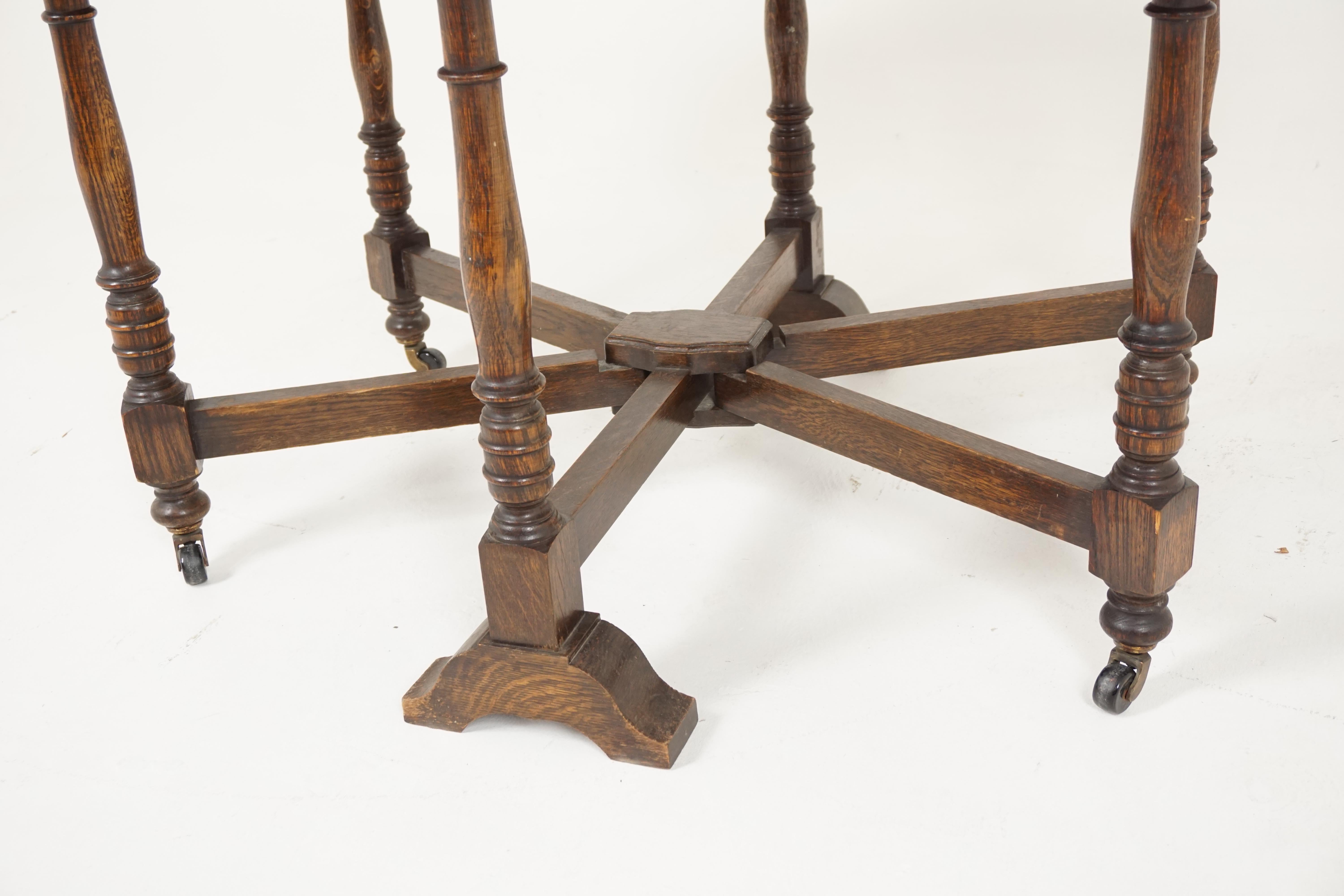 Hand-Crafted Antique Double Gateleg Table, Oak Drop Leaf Dining Table, Scotland 1920, B1880