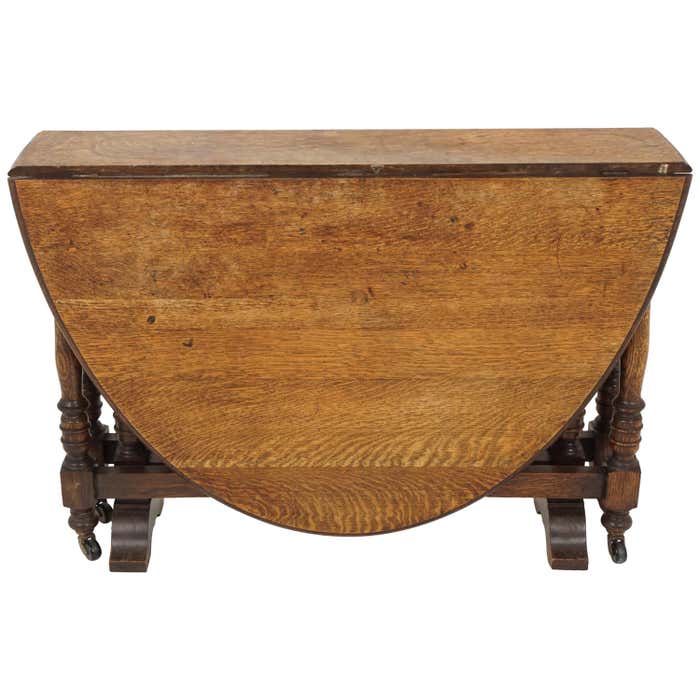 Antique Double Gateleg Table, Oak Drop Leaf Dining Table, Scotland 1920 ...