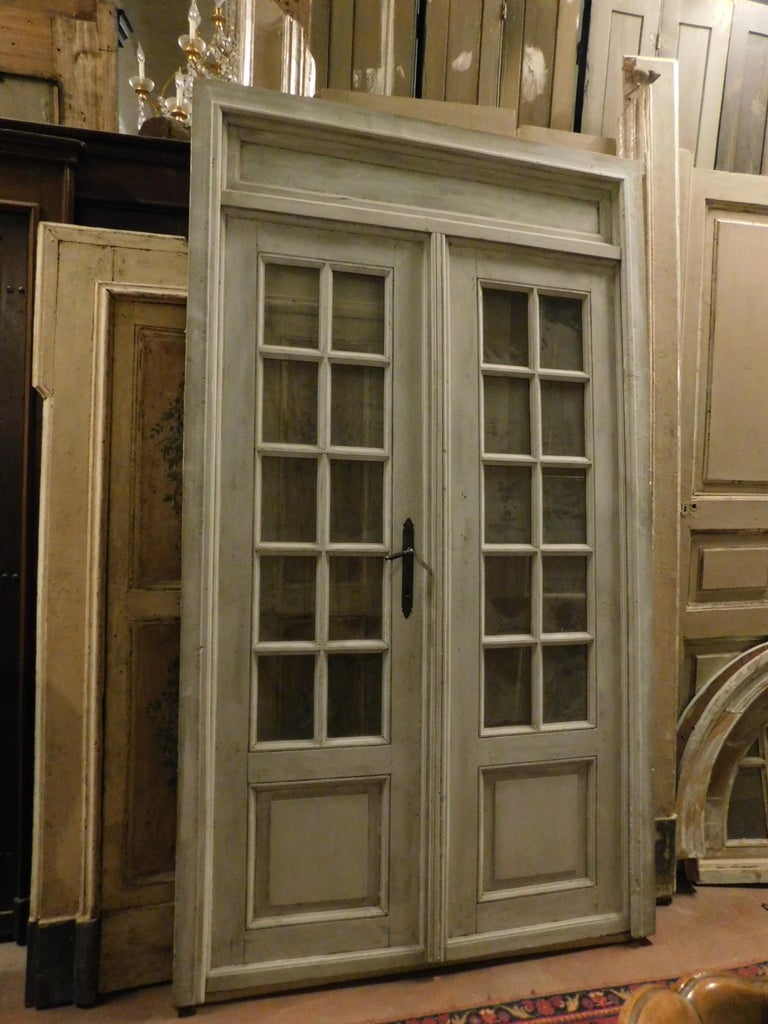 Antique Double Glass Door with Frame, Early 1900s Italy For Sale at 1stDibs