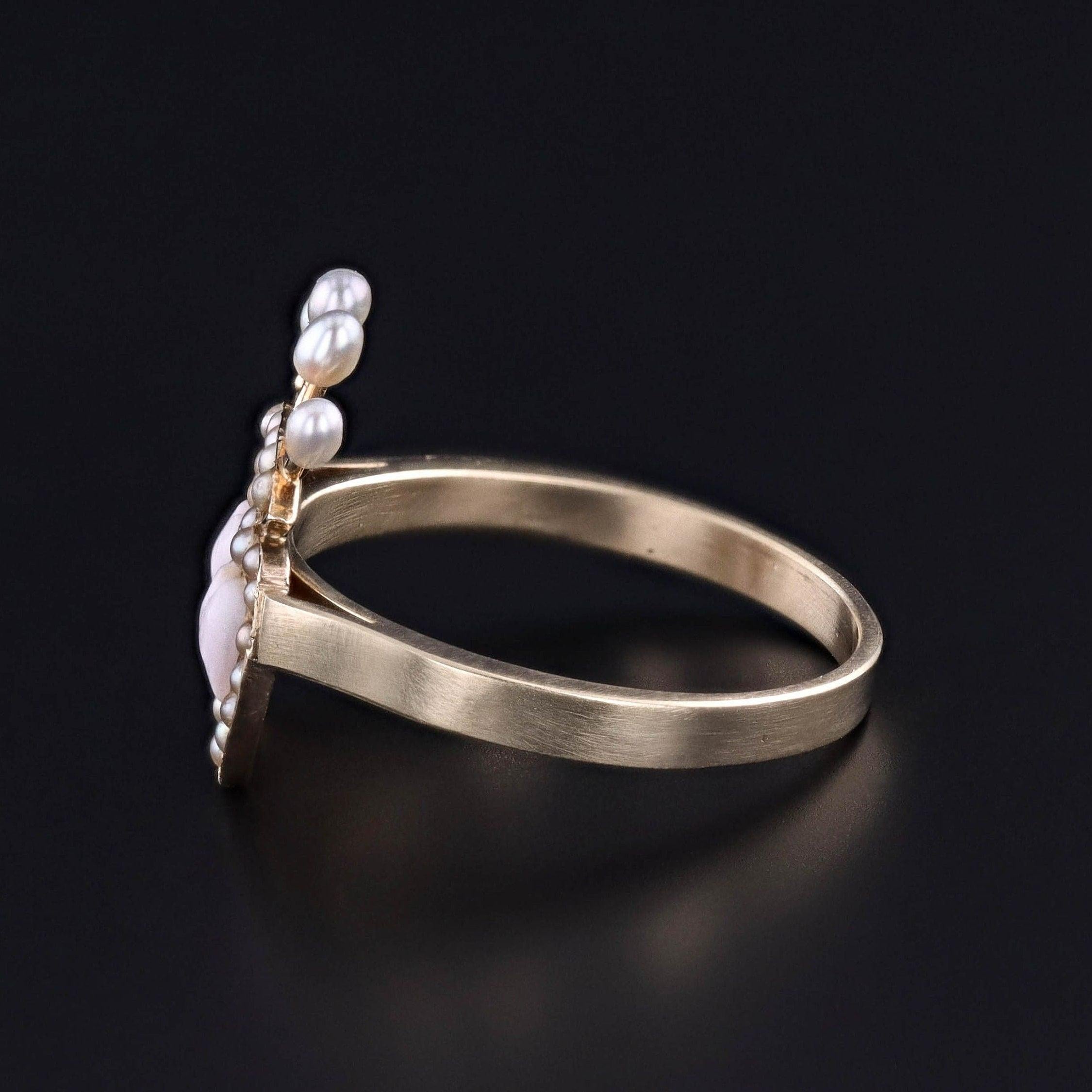 Ball Cut Antique Double Heart Conversion Ring of 14k Gold For Sale