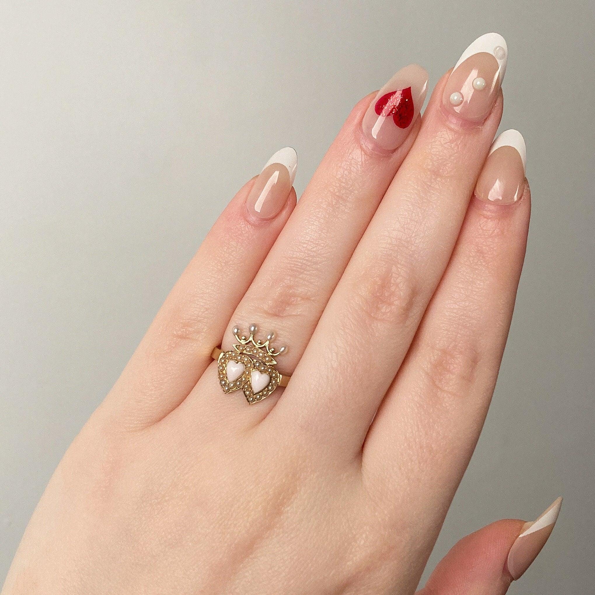 Women's Antique Double Heart Conversion Ring of 14k Gold For Sale
