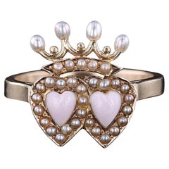 Anillo Antiguo de Conversión de Doble Corazón de Oro de 14k