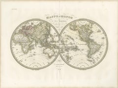 Antique Double Hemisphere World Map – Lapie, Paris, 1838