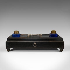 Antique Double Ink Well, English, Mahogany, Desk Tidy, Aesthetic Period, 1880
