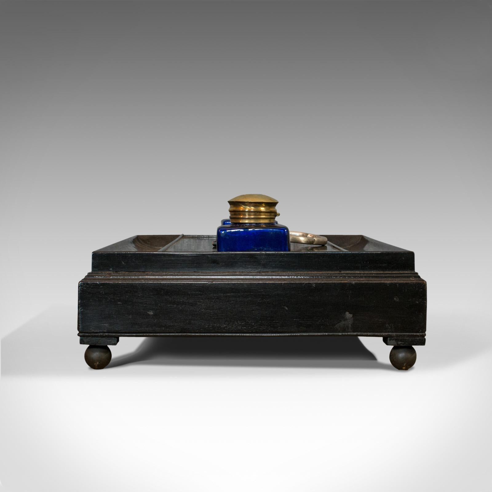 19th Century Antique Double Ink Well, English, Mahogany, Desk Tidy, Aesthetic Period, 1880