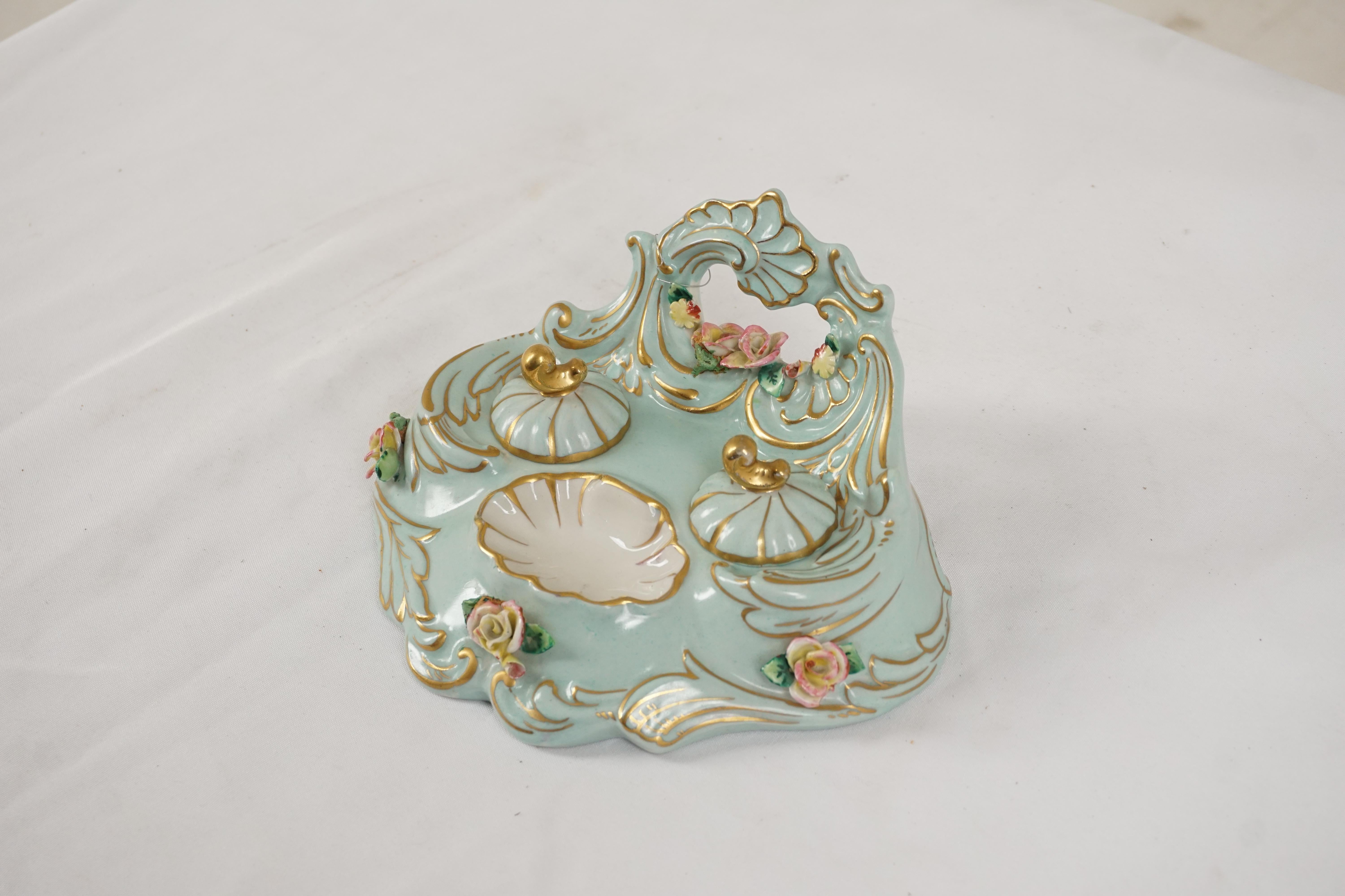 French Antique Double Inkstand, Linage Blue and Gilt, France, 1900, H565 For Sale