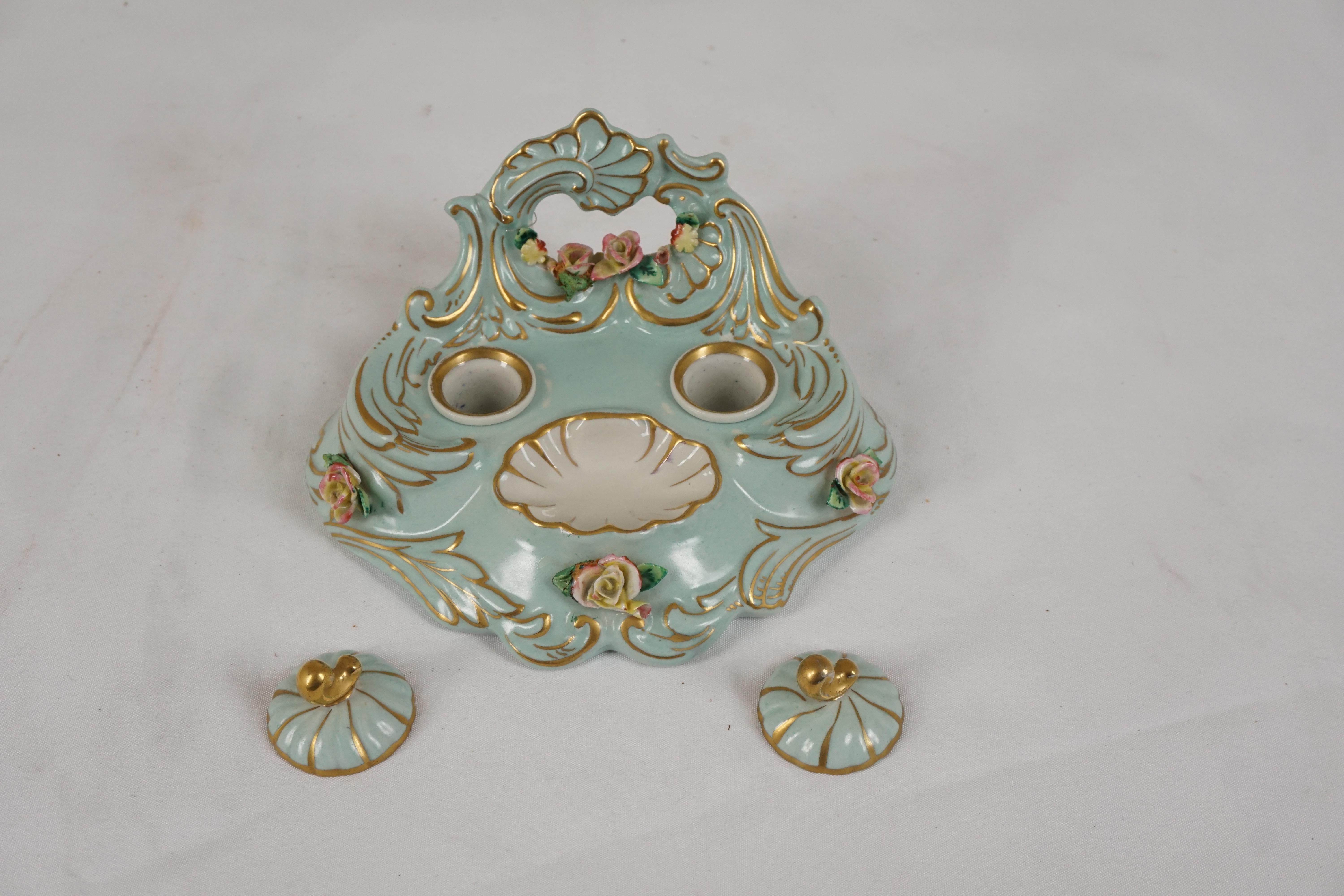 Antique Double Inkstand, Linage Blue and Gilt, France, 1900, H565 In Good Condition For Sale In Vancouver, BC