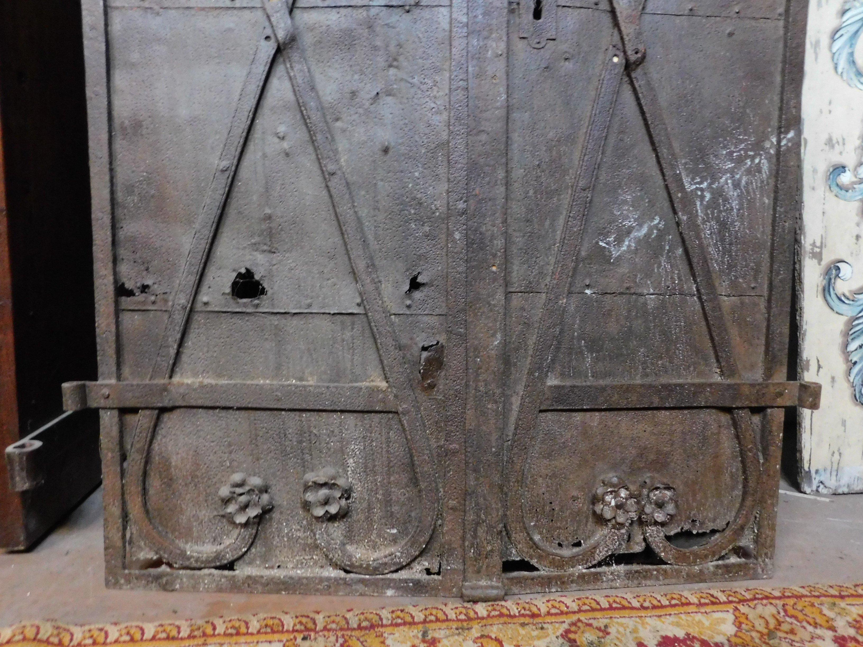 Hand-Carved Antique Double Iron Door for Tower, Carved Flowers, Late 18th Century, Austria