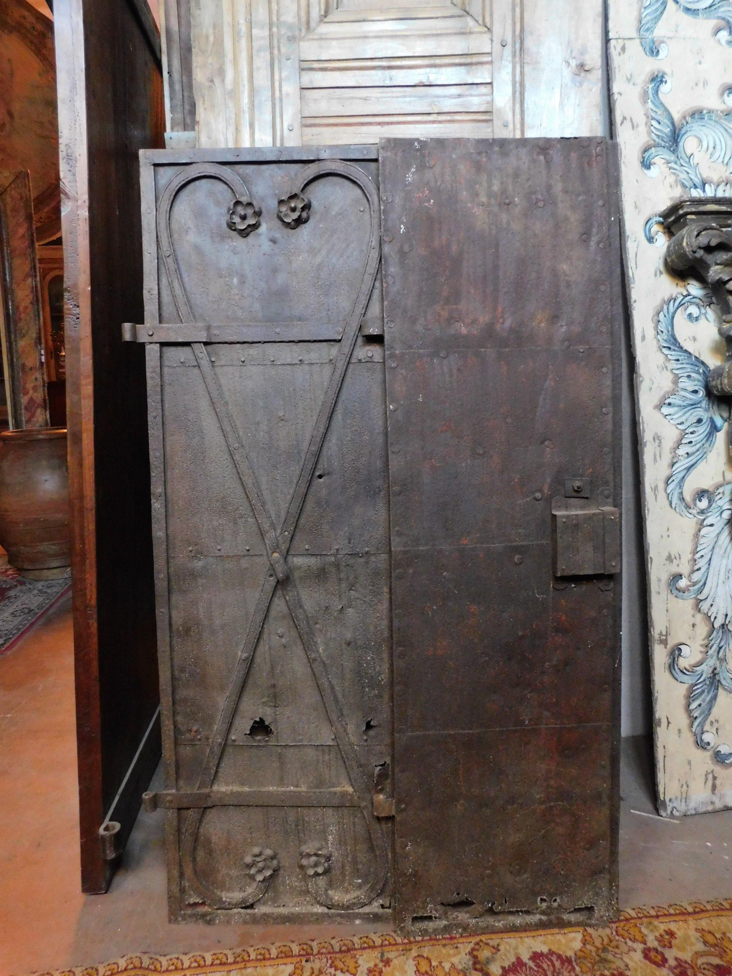 Antique Double Iron Door for Tower, Carved Flowers, Late 18th Century, Austria 1
