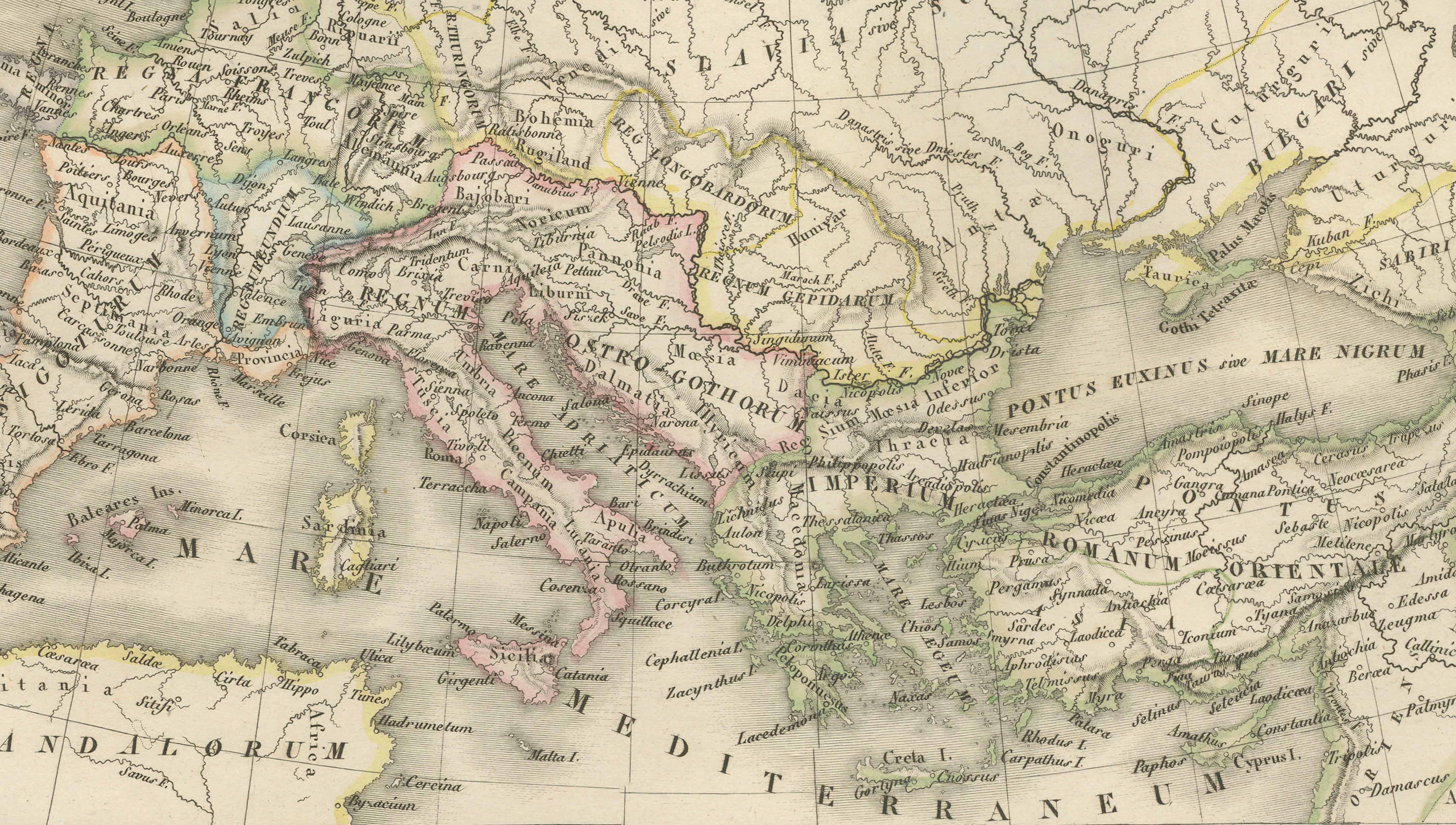 Antique Double Map of Europe, Barbarian Invasions – Lapie, Paris, 1838