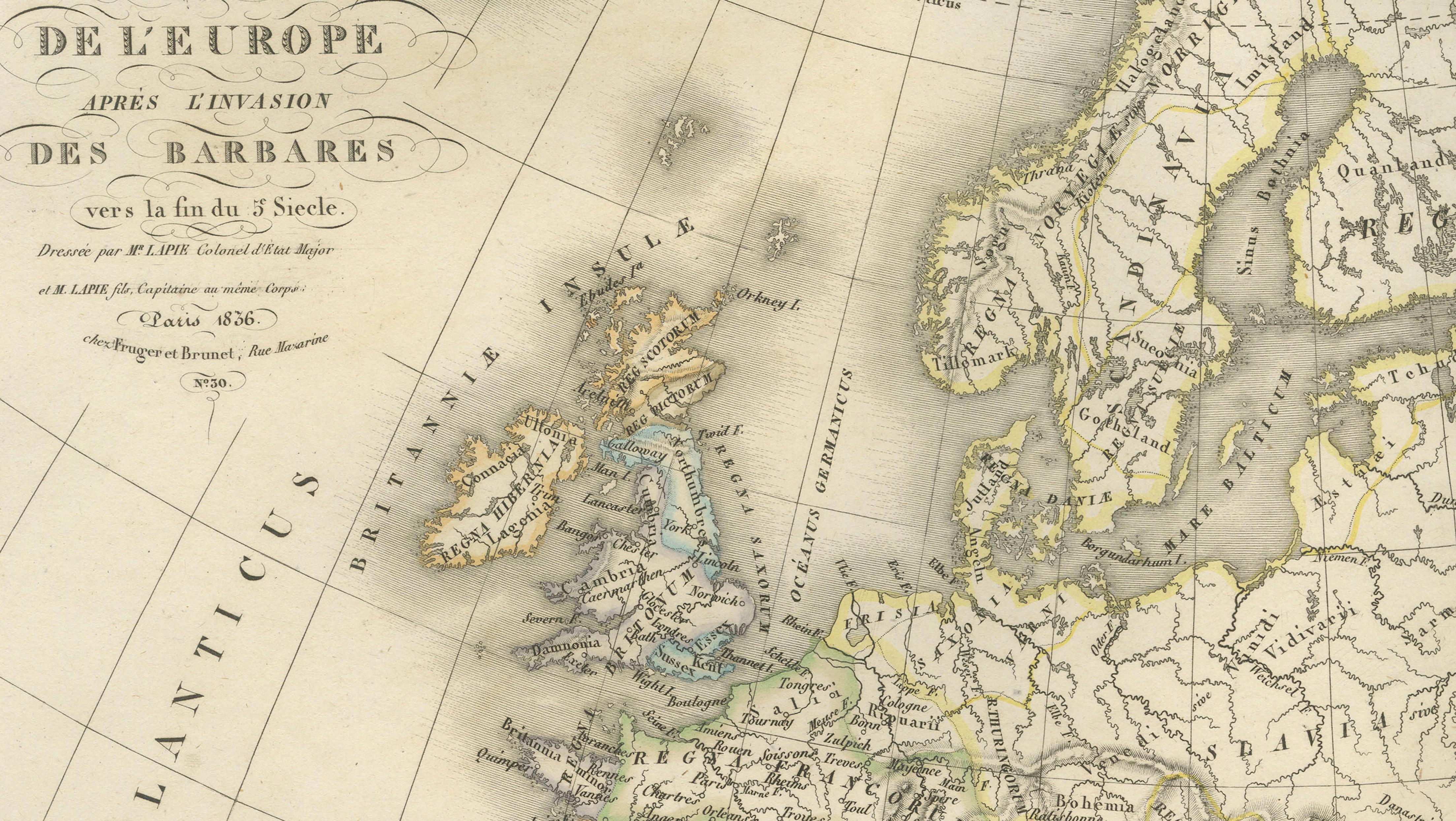 Antique Double Map of Europe, Barbarian Invasions – Lapie, Paris, 1838