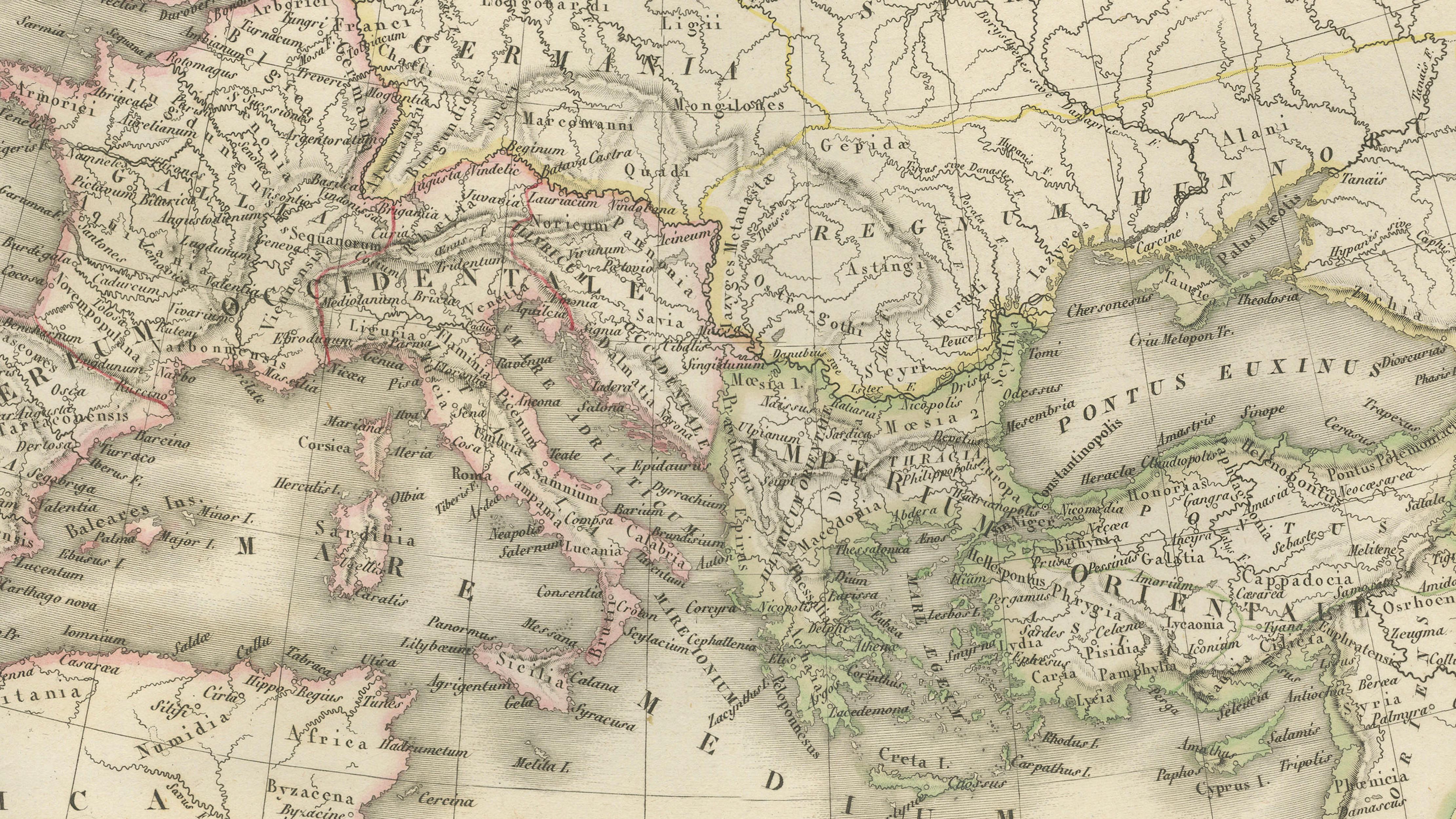 Antique Double Map of Europe, Barbarian Invasions – Lapie, Paris, 1838