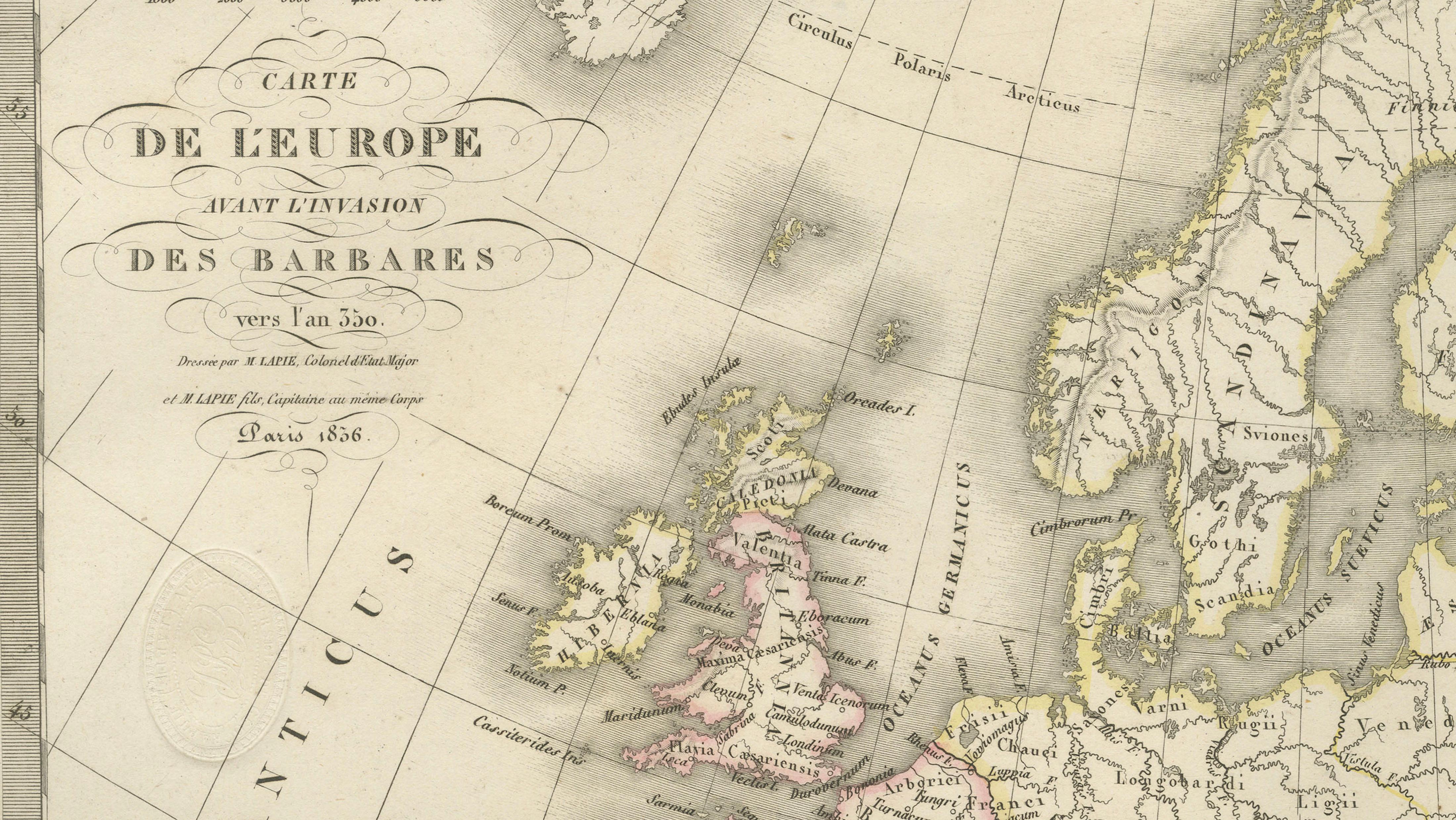 Antique Double Map of Europe, Barbarian Invasions – Lapie, Paris, 1838