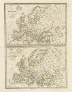 Antique Double Map of Europe, Barbarian Invasions – Lapie, Paris, 1838