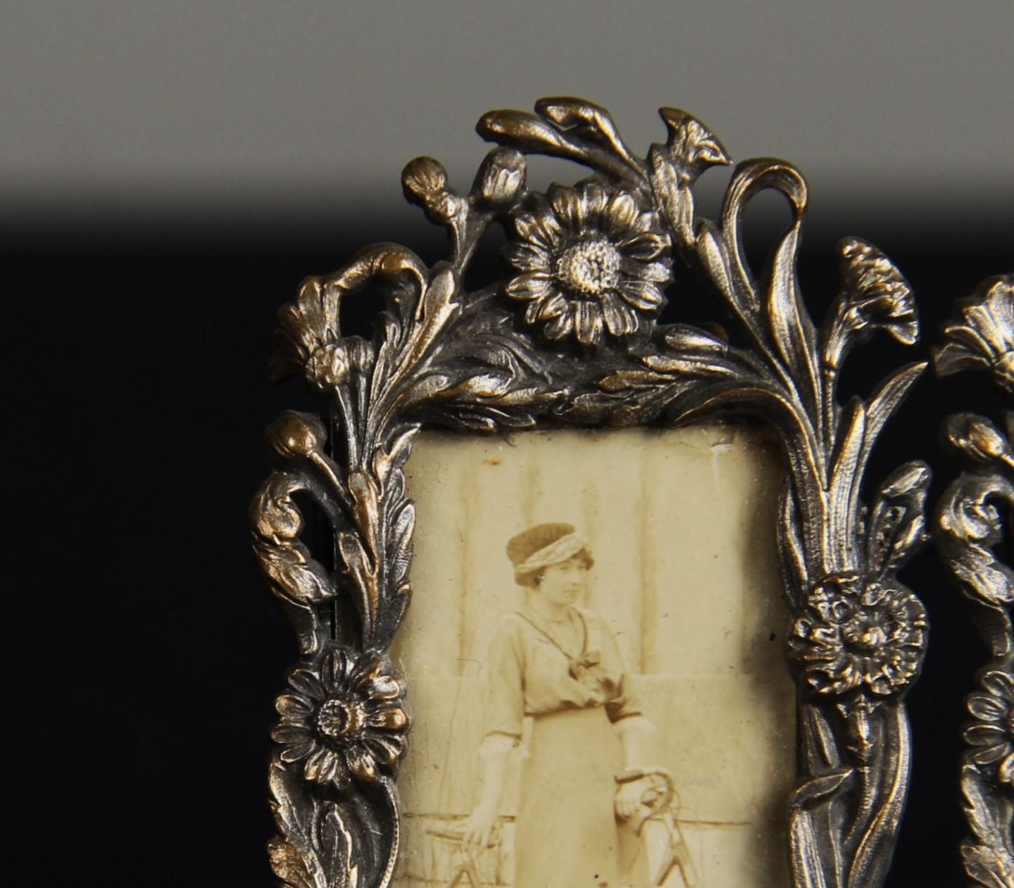 French Antique Double Miniature Picture Frames, Art Nouveau, 1910s, 2 x 3 cm