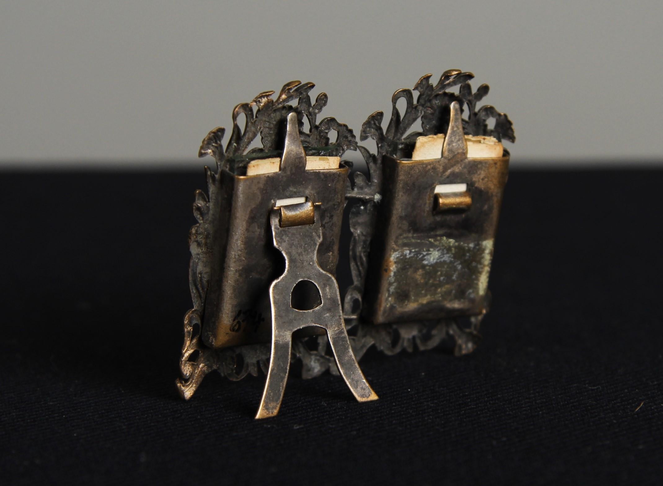 Antique Double Miniature Picture Frames, Art Nouveau, 1910s, 2 x 3 cm In Good Condition In Greven, DE