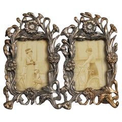 Antique Double Miniature Picture Frames, Art Nouveau, 1910s, 2 x 3 cm