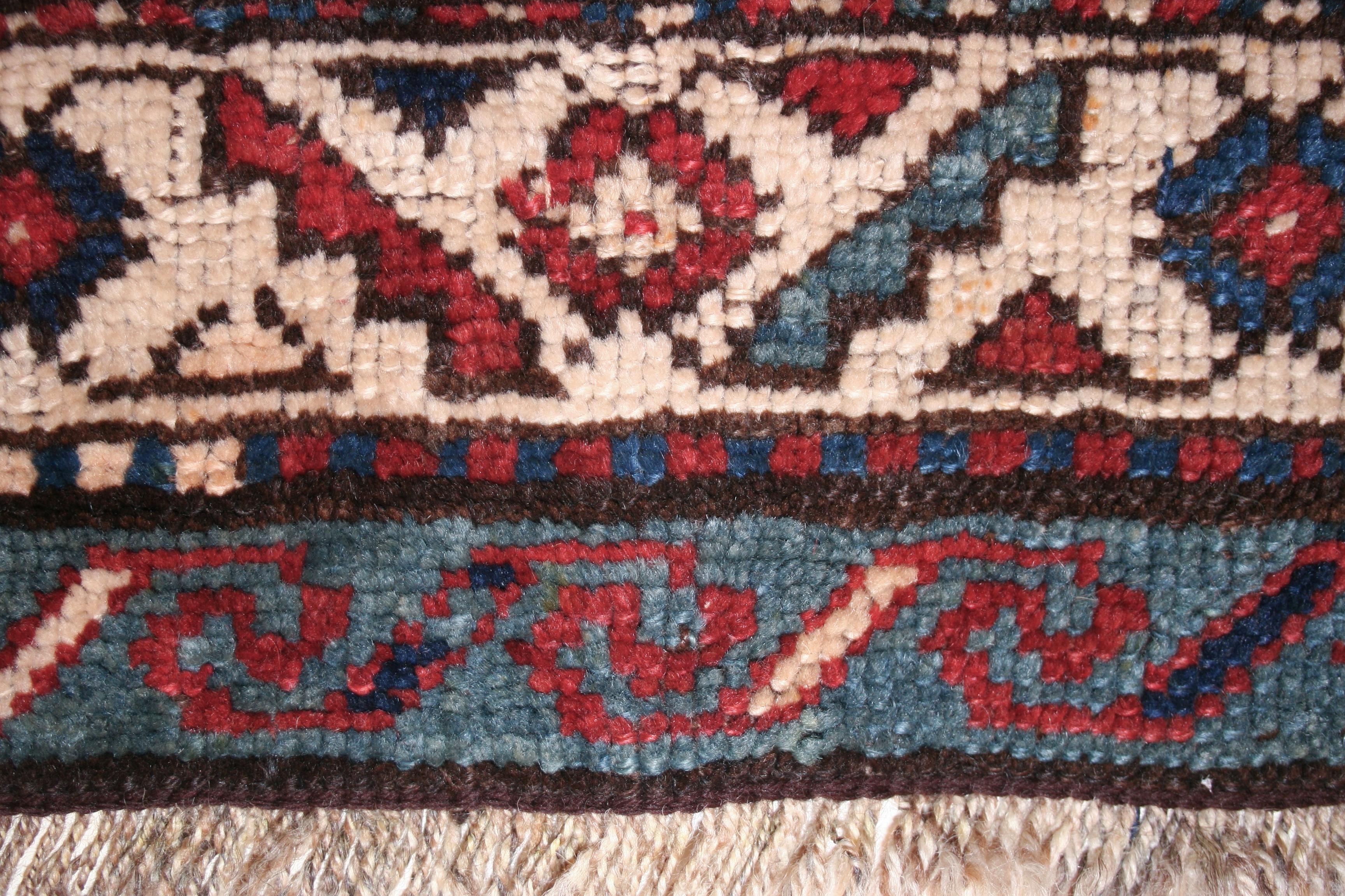 Wool Antique Double Niche Geometric Design Armenian Caucasian Kazak Rug Dated 1895 For Sale
