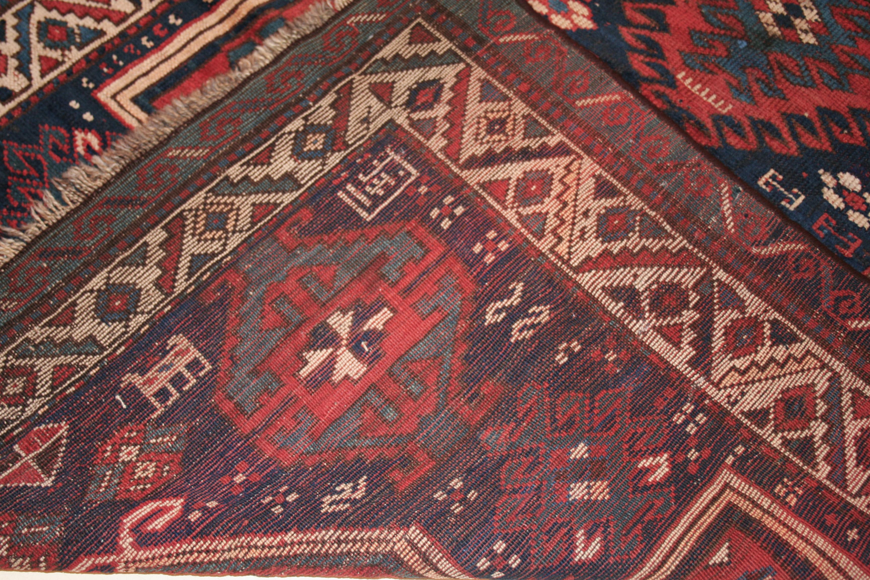 Antique Double Niche Geometric Design Armenian Caucasian Kazak Rug Dated 1895 For Sale 2