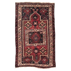 Alfombra antigua kazaka armenia caucásica de doble nicho de diseño geométrico fechada en 1895
