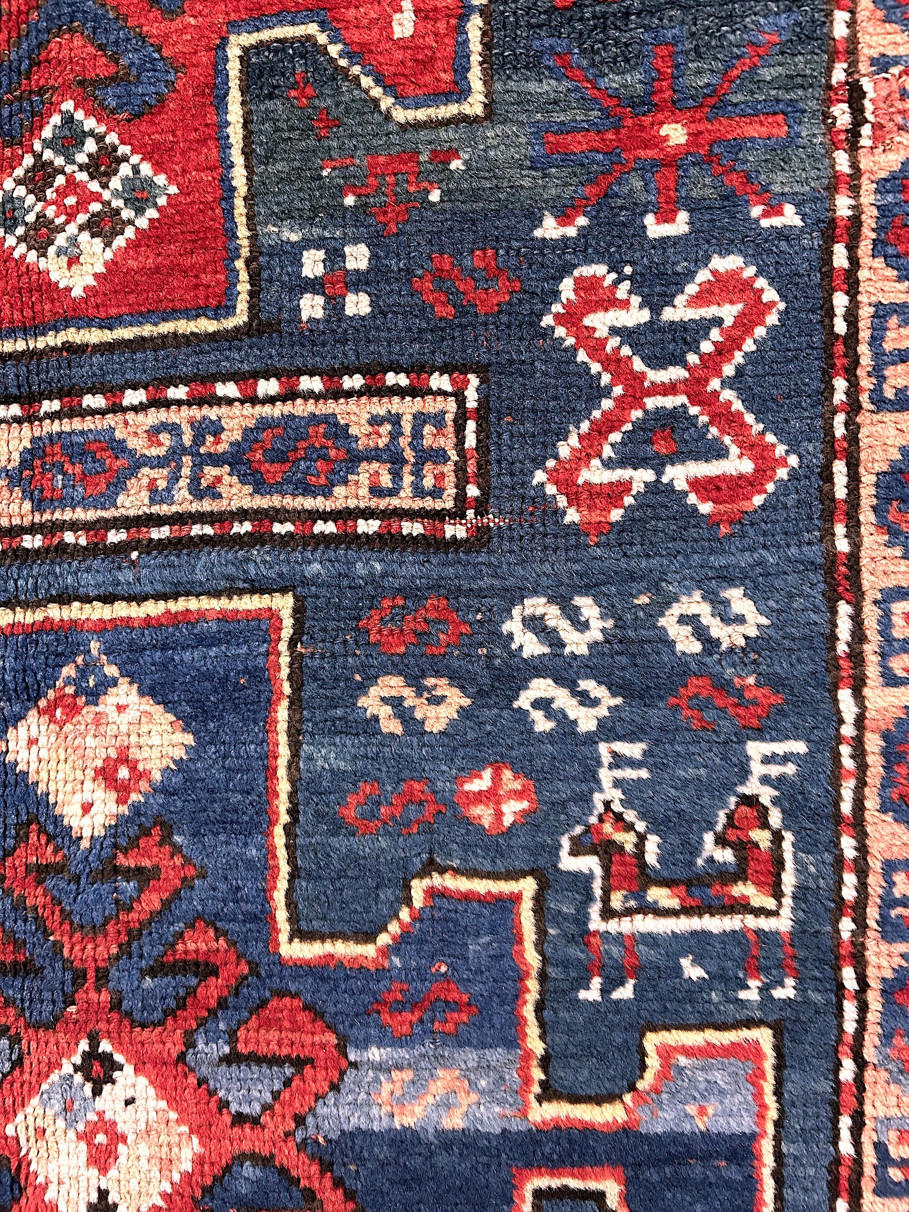 Hand-Woven Antique Double Niche Karachov Kazak Caucasian Rug