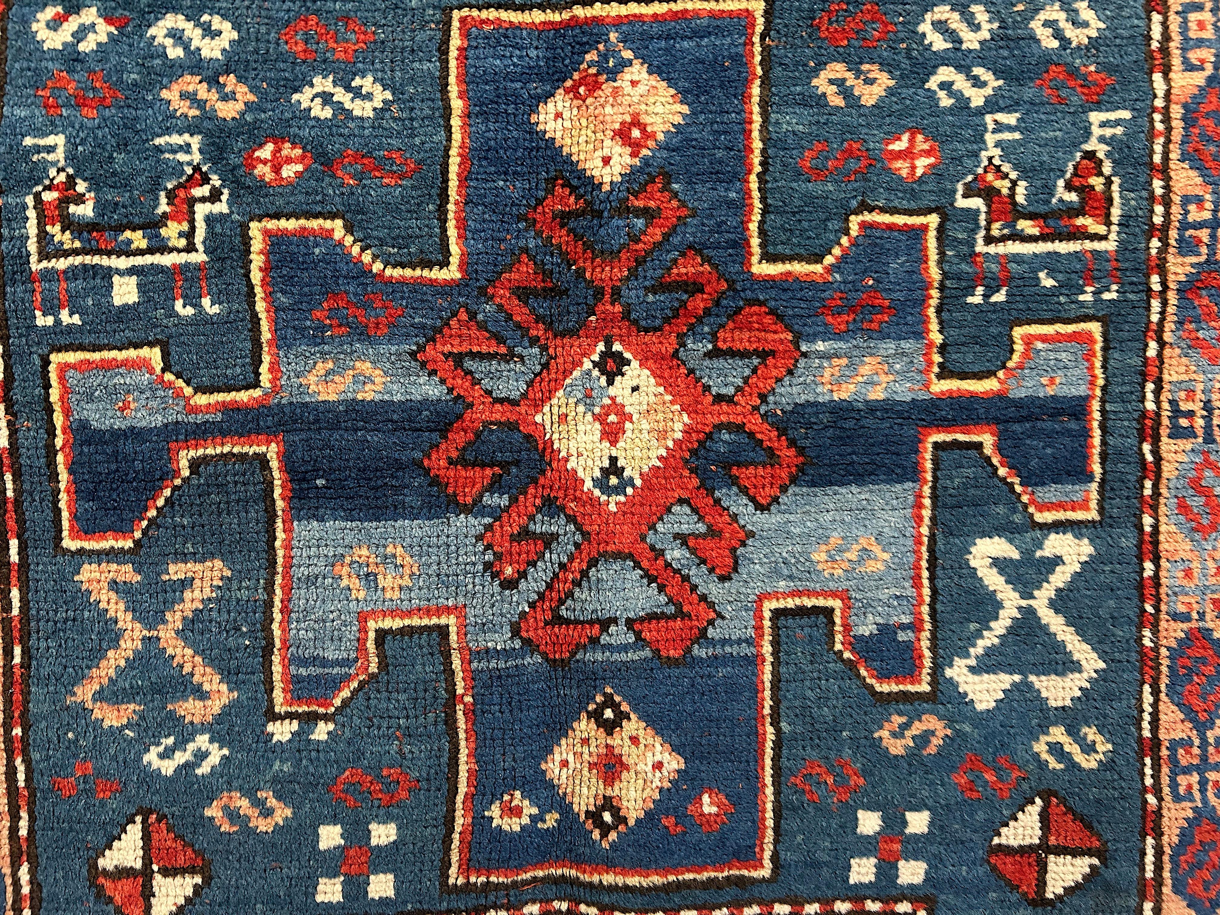 Late 19th Century Antique Double Niche Karachov Kazak Caucasian Rug For Sale