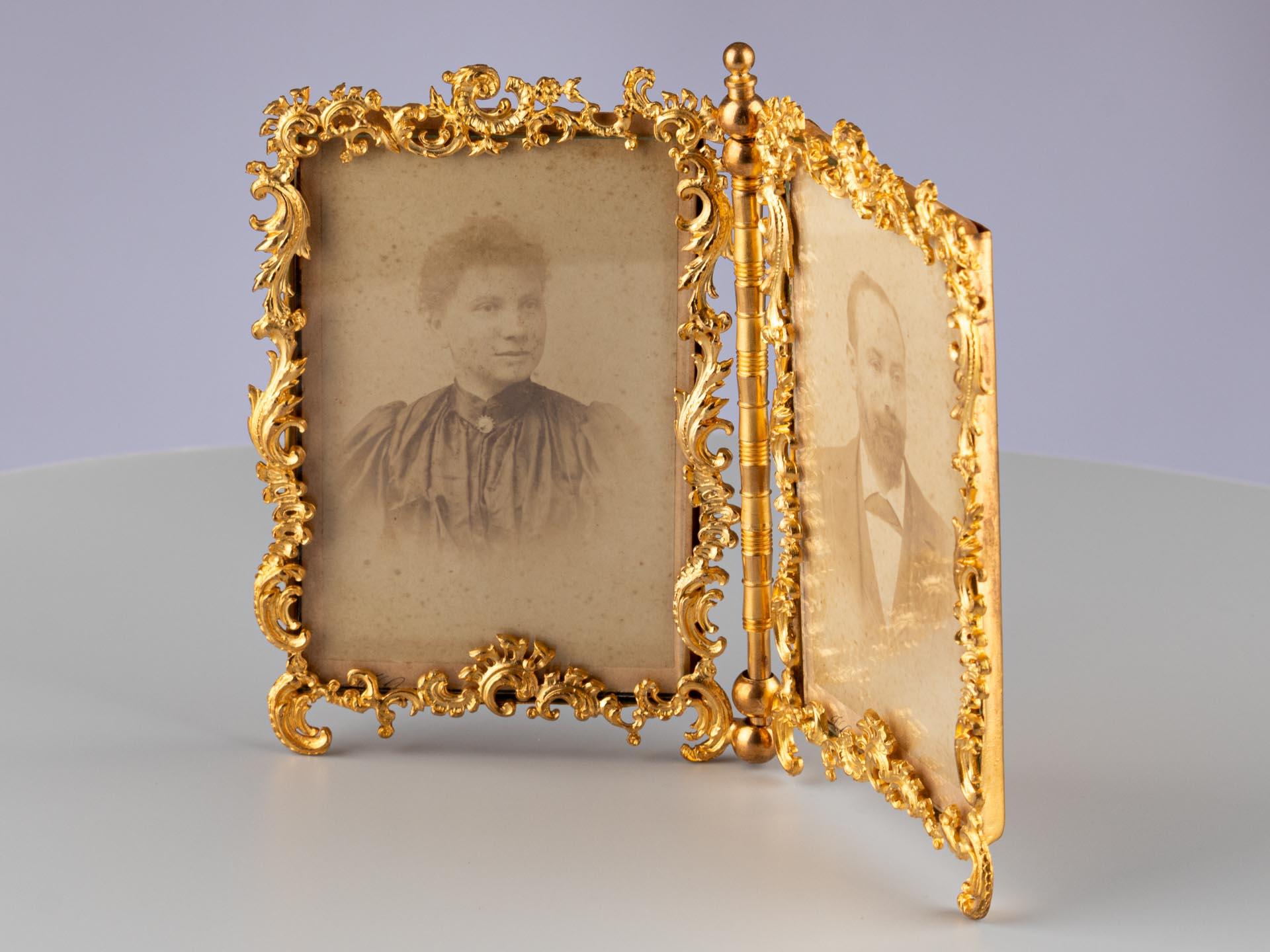 Baroque Antique Double Picture Frame, France, Circa 1860, 6 x 9 cm For Sale