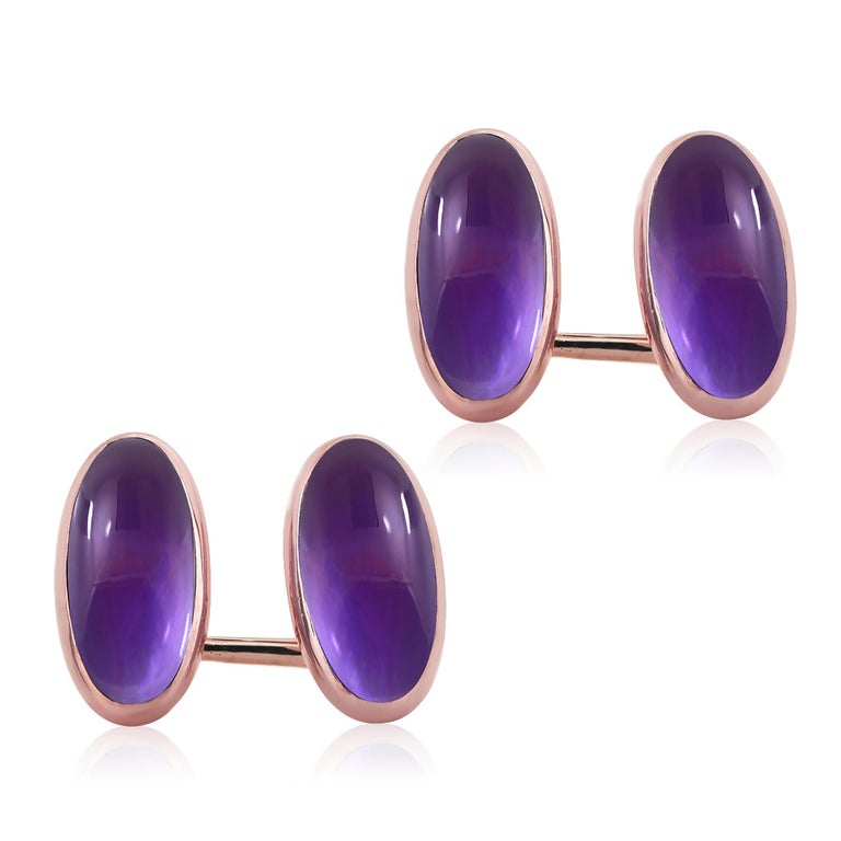 Art Nouveau Antique Double Sided Cabochon Amethyst Rose Gold Cufflinks by Carter Howe Co For Sale