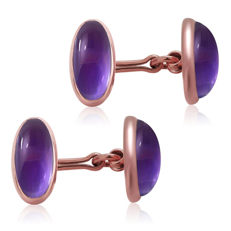 Oval Cut Antique Double Sided Cabochon Amethyst Rose Gold Cufflinks by Carter Howe Co For Sale