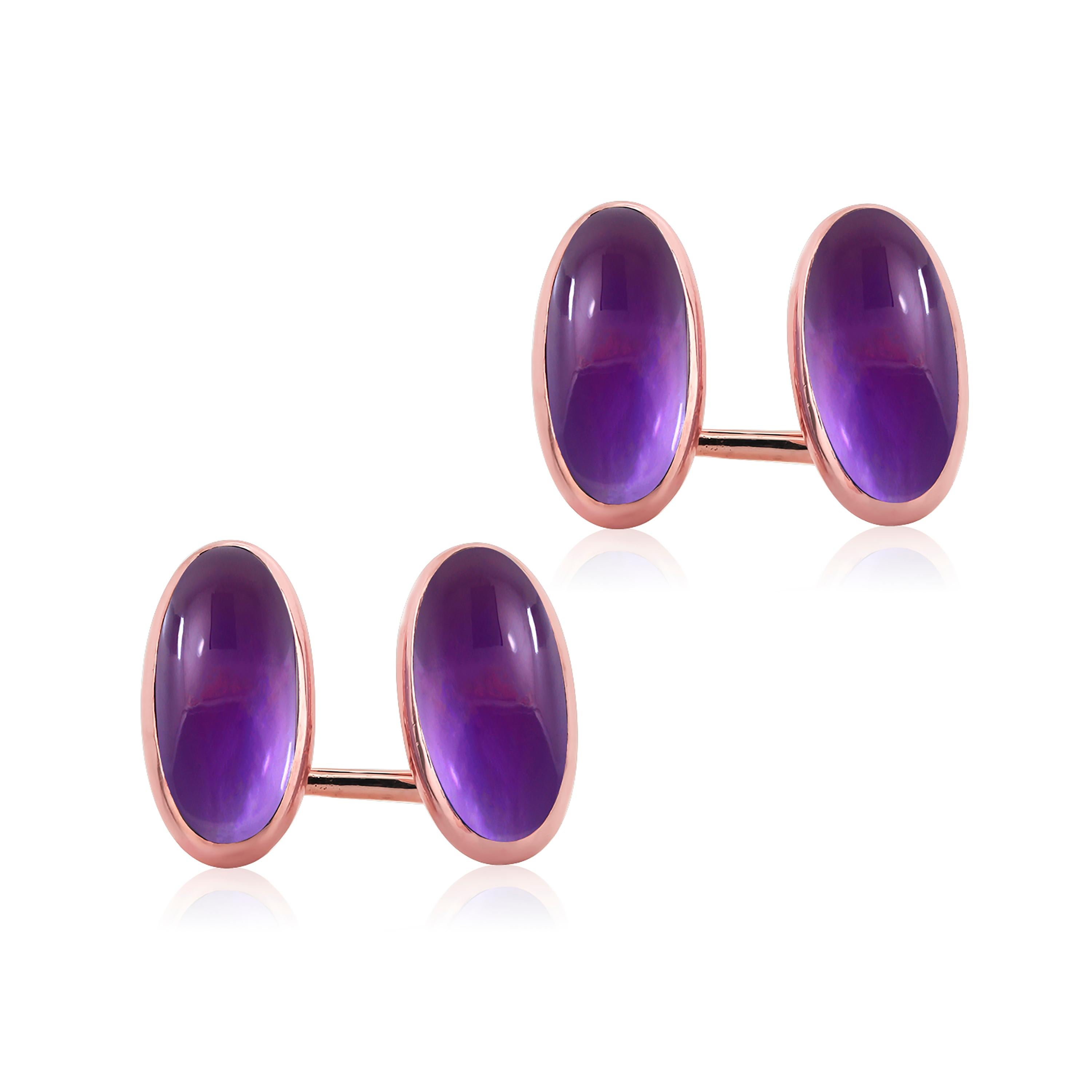 Oval Cut Antique Double Sided Cabochon Amethyst Rose Gold Cufflinks by Carter Howe Co