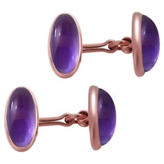 Antique Double Sided Cabochon Amethyst Rose Gold Cufflinks by Carter Howe Co