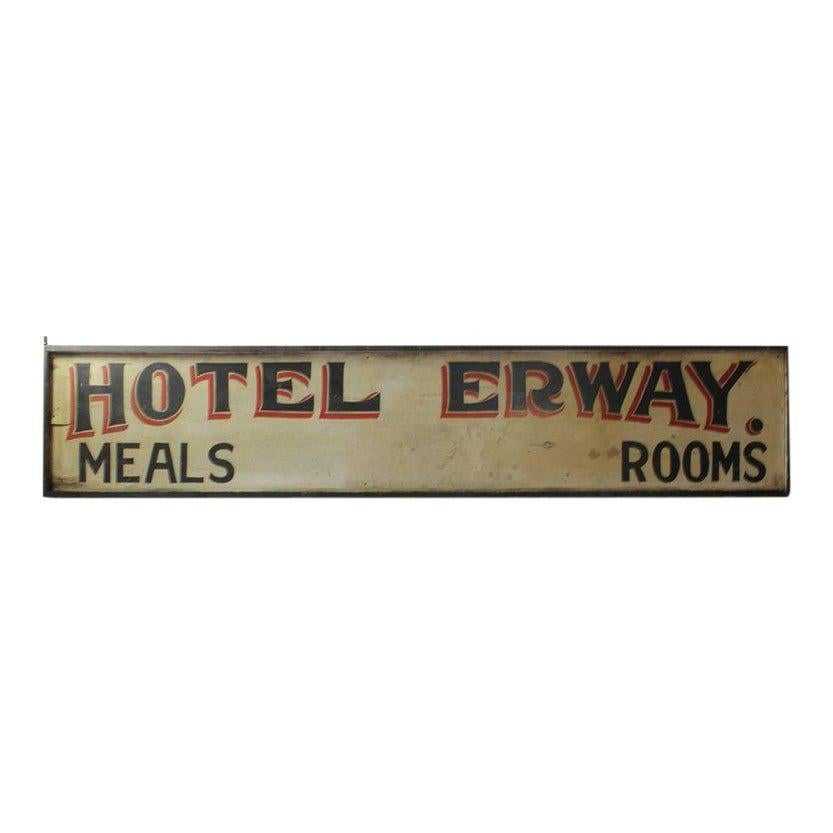 Antique Double-Sided Hand-Painted Wood "Hotel Erway" Cream Sign